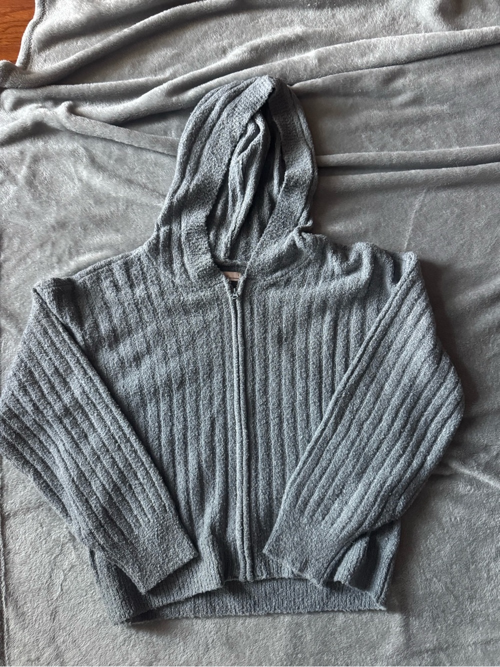 SO Cozy Ribbed Zip-Up Hoodie Sweater - Gray